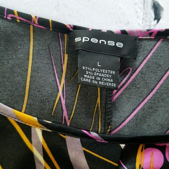 Spence Black Abstract Silky Party Top Sz Large - Picture 6 of 8